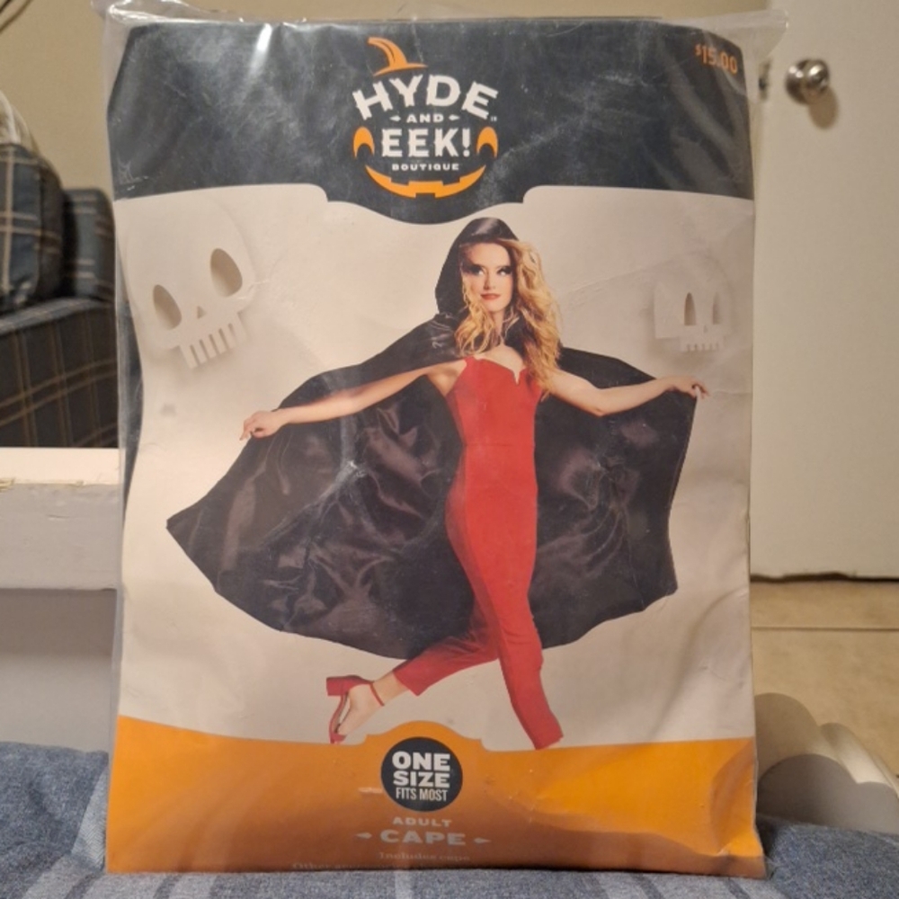 Hyde and Seek Adult Hooded Black Cape Halloween Costume One Size New